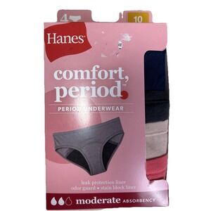 Hanes Girls' Comfort Period Underwear 4-pack tagless Briefs Size 10 NWT Hipsters